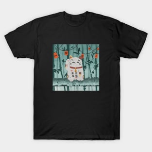 Lucky Cat/Maneki Neko in Bamboo Forest T-Shirt